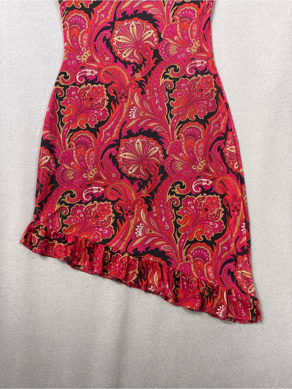 Vintage 90’s Bias Cut Sleeveless Paisley Sheath Dress in Red and Black, Large - Picture 10 of 15